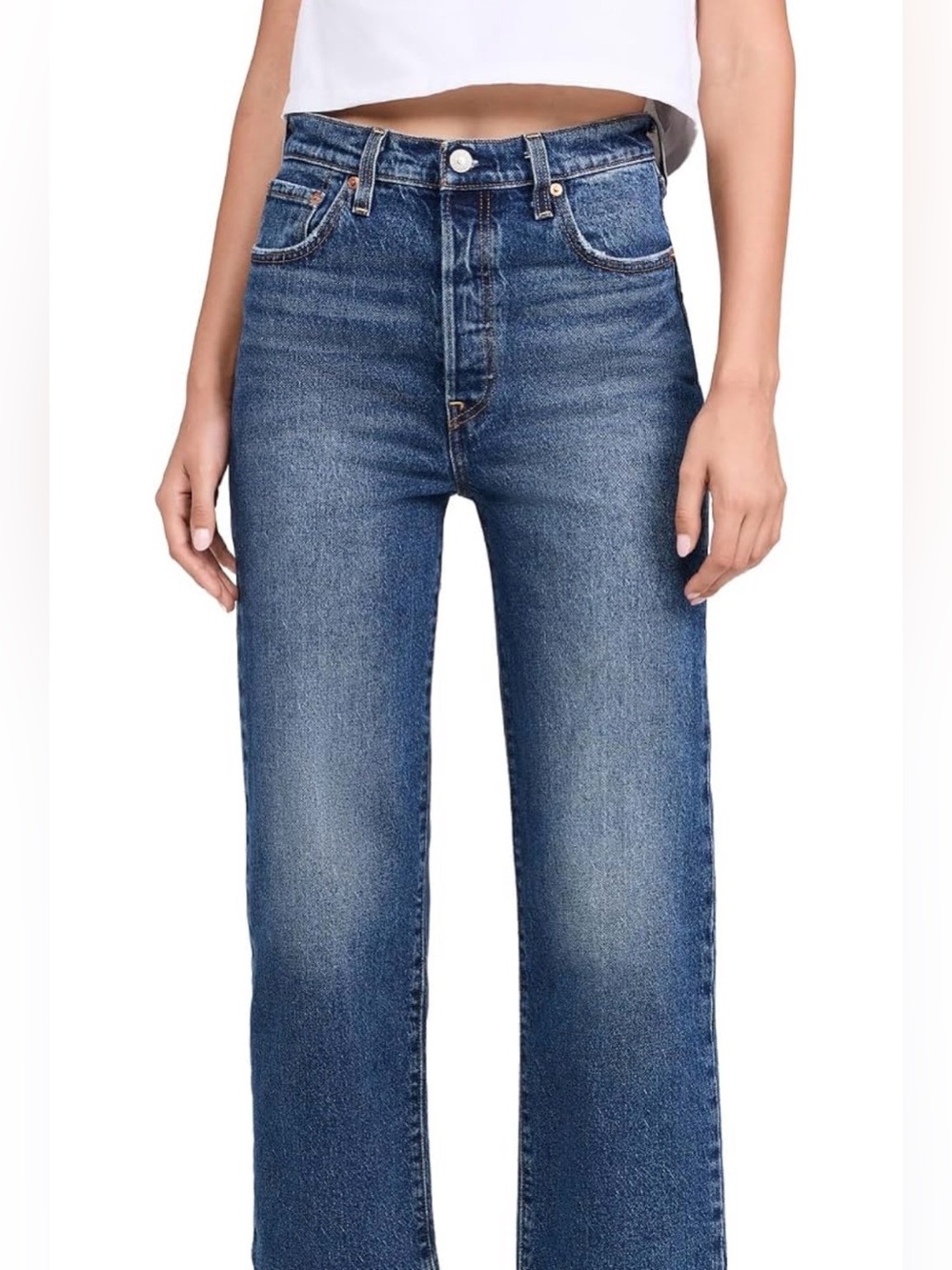 Levi's Womens Premium Ribcage Straight Cropped Raw Hem